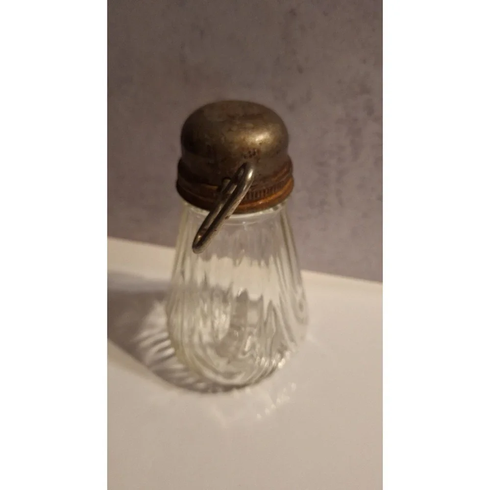 vintage cheese or nut graterdispenser Glass jar with metal grinder top